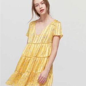 Urban Outfitters V Neck Short Sleeve Tiered Semi Sheer Mini Dress Size Medium